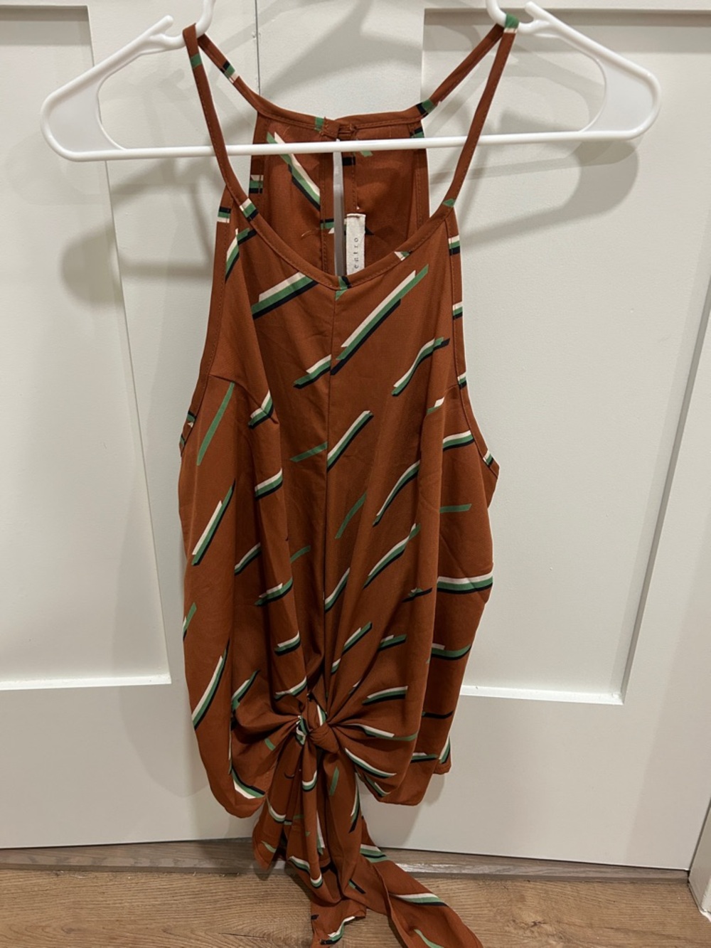 entro Rust Striped Tie-Front Camisole with Green and Cream Accents